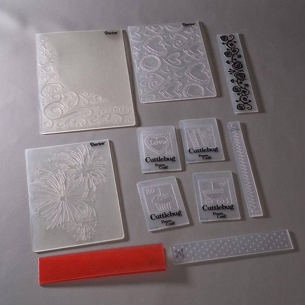 Lot of 10 Darice Cuttlebug Embossing Folders Borders Hearts Wedding Fireworks